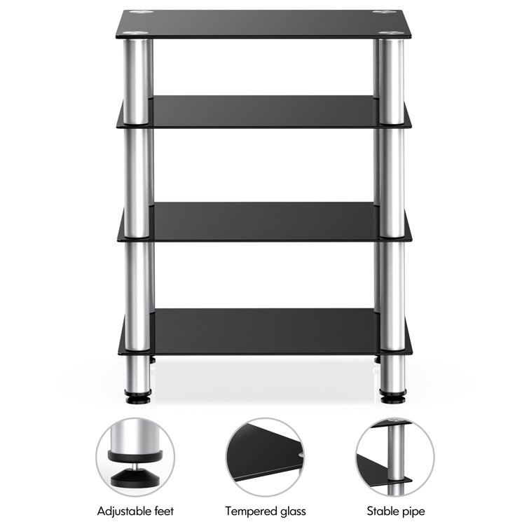 4tier Media Component Stand Audio with Glass Shelf TV Riser